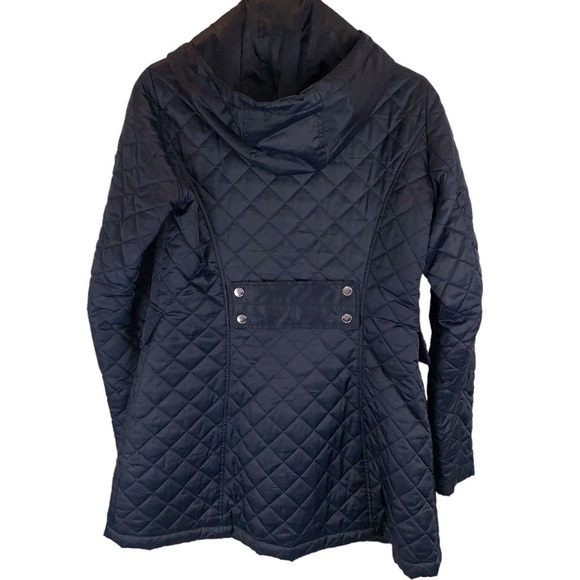 Laundry by Shelli Segal Black Puffer Coat Removable Hood Cheetah Lining sz XS - Picture 4 of 14